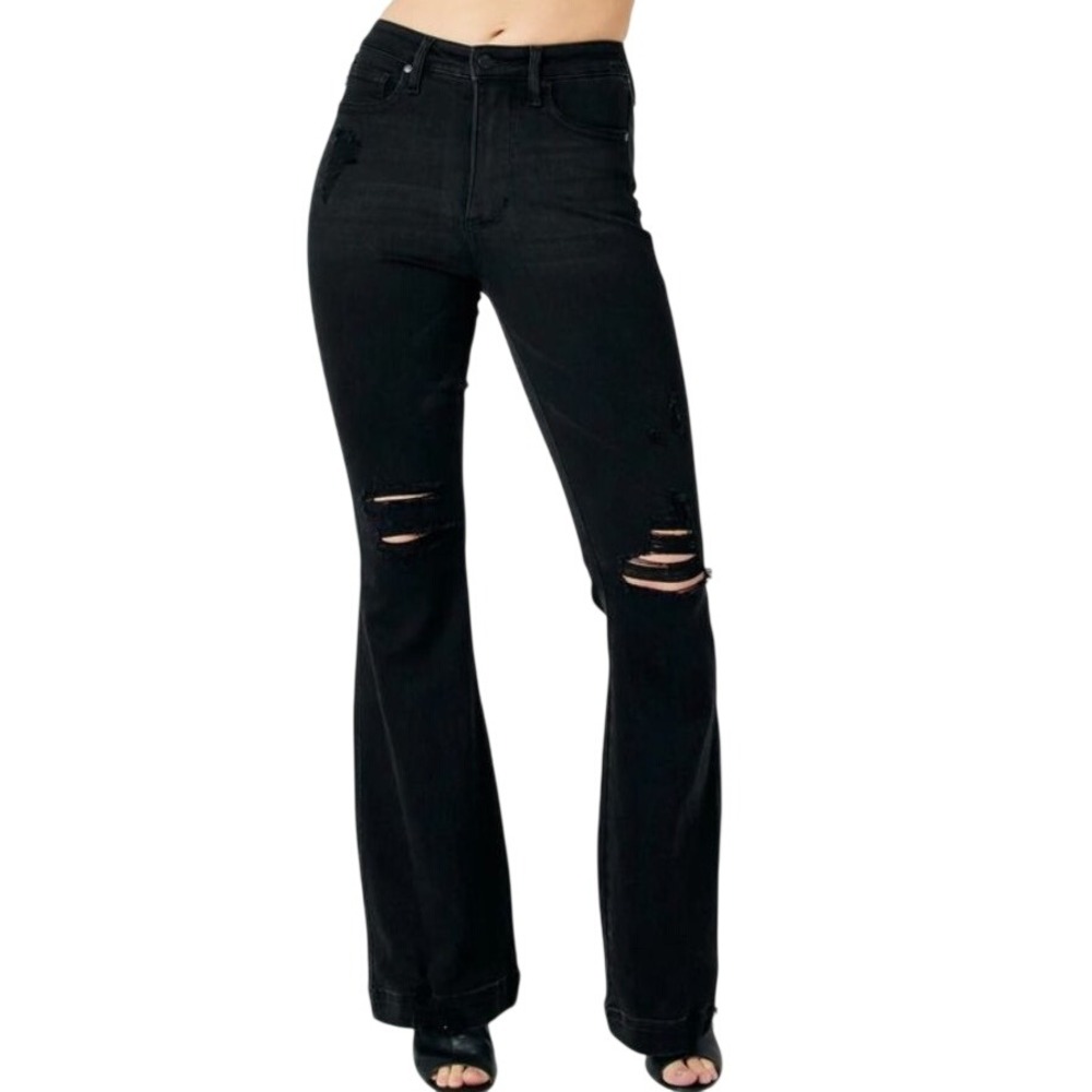 NEW Judy Blue Black 15/32 Tummy Control High Waist Jeans Distressed JB88622